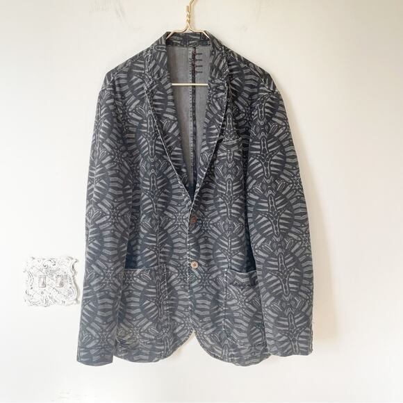 Desigual Man Black and Gray Tribal Cotton Linen Blazer Jacket L